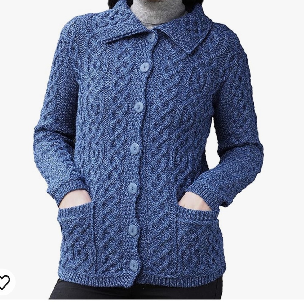 Carraigdonn Irish Merino Wool Cable-Knit Vintage Long Line Cardigan Sweater,XL